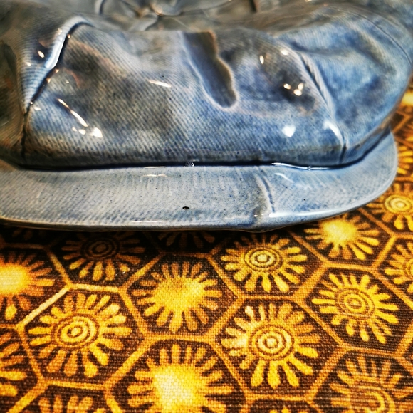 Vintage Denim Newsboy Cap Hat Ceramic Ashtray Trinket Dish Wall Hanging - Picture 5 of 17